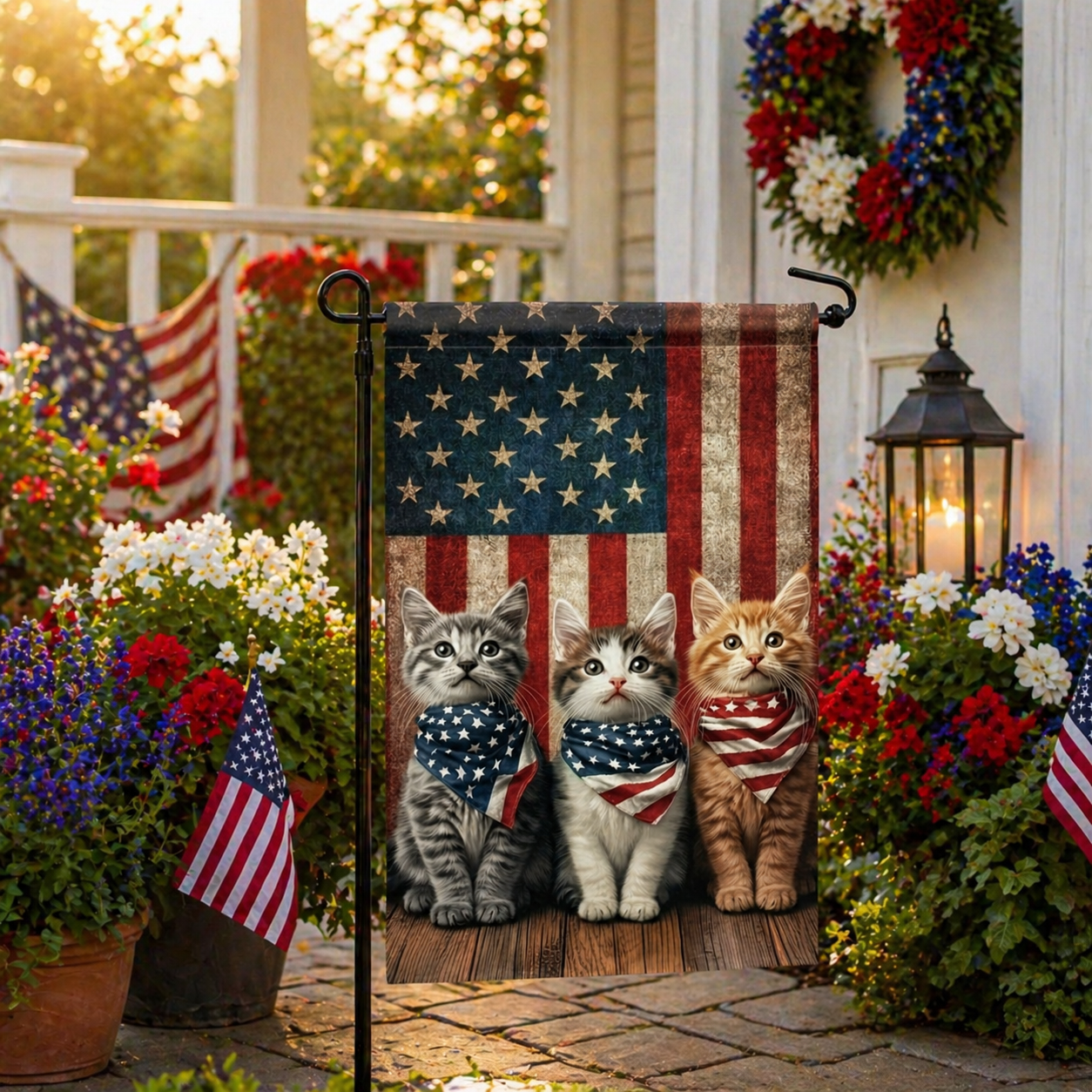 Patriotic Kitten Garden Flag