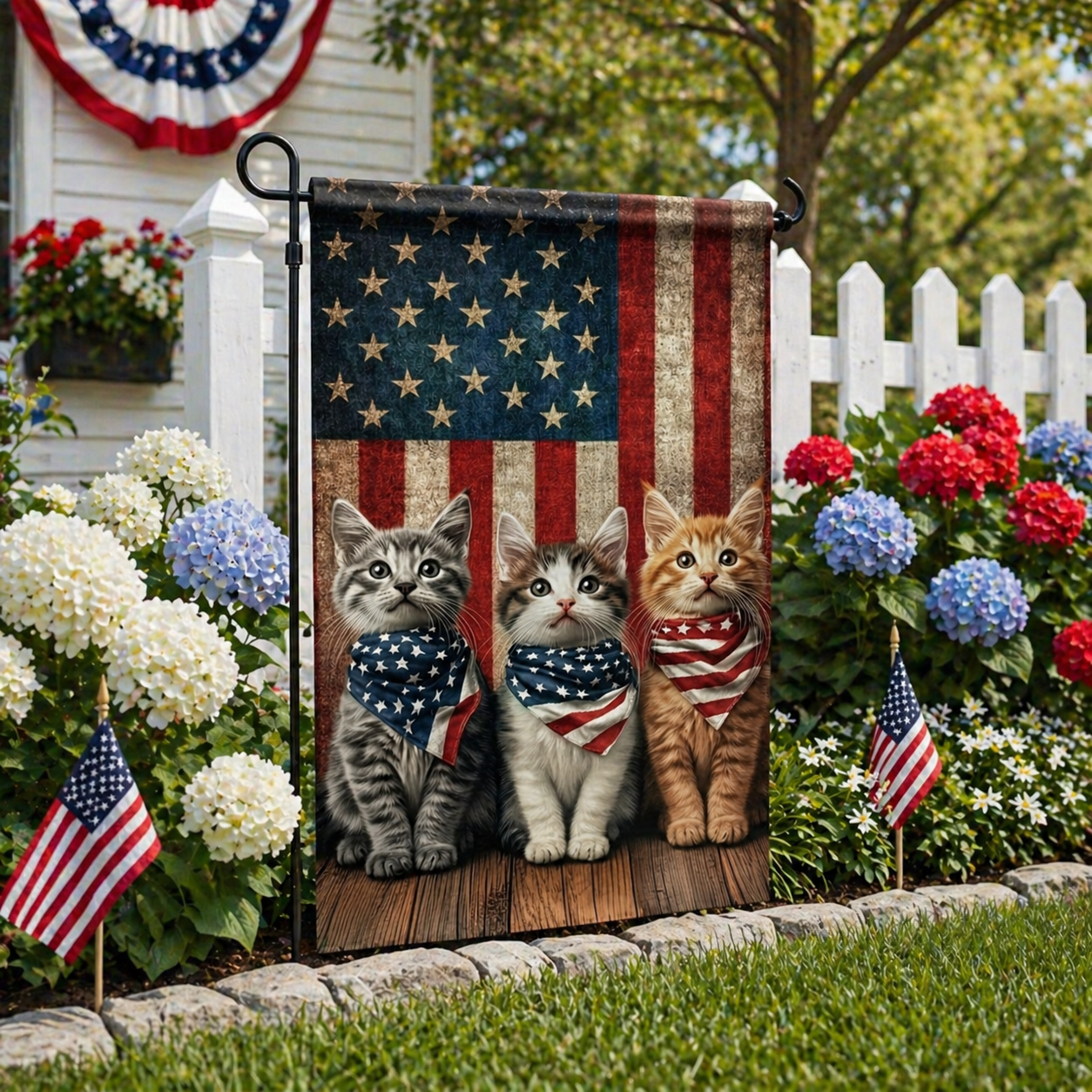 Patriotic Kitten Garden Flag