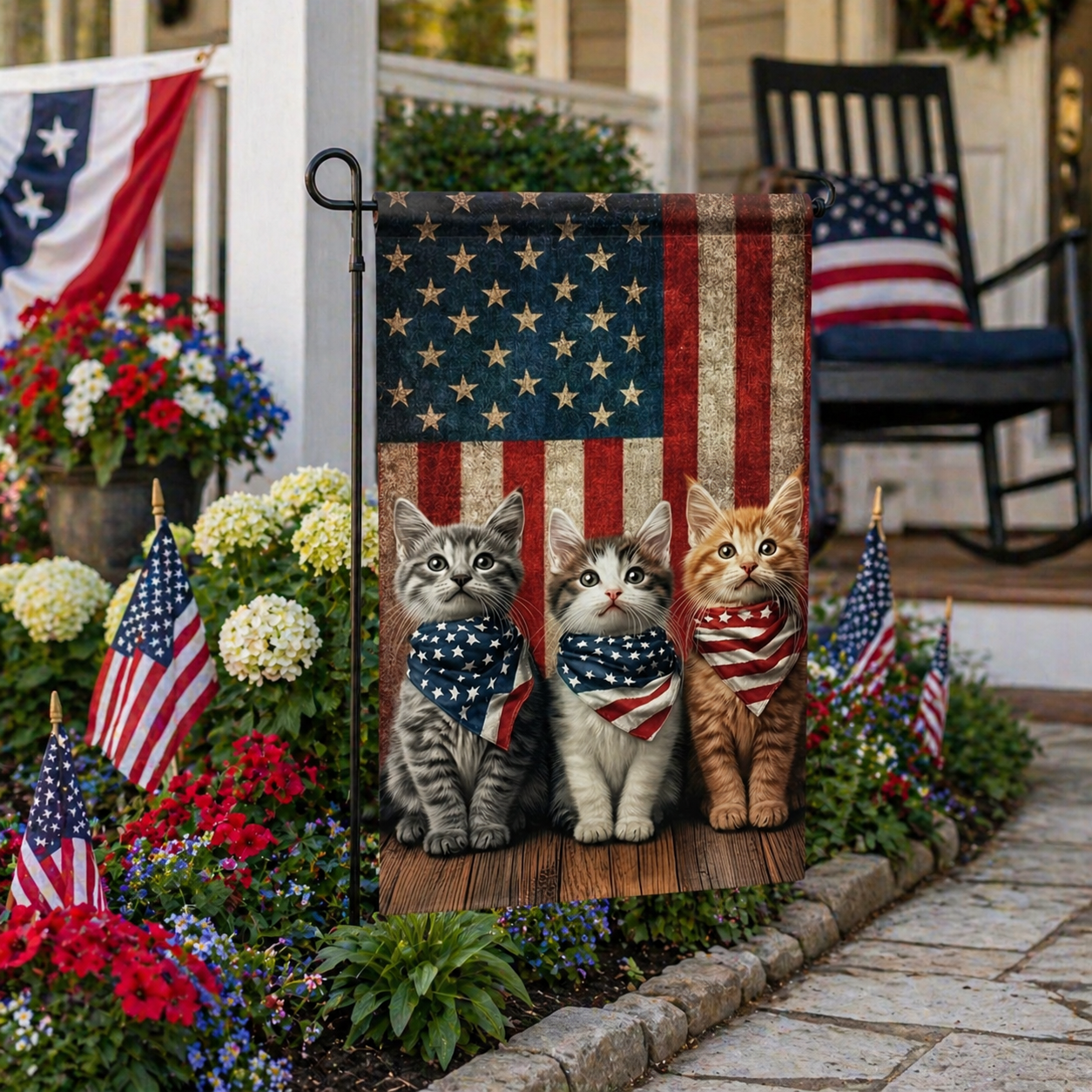 Patriotic Kitten Garden Flag
