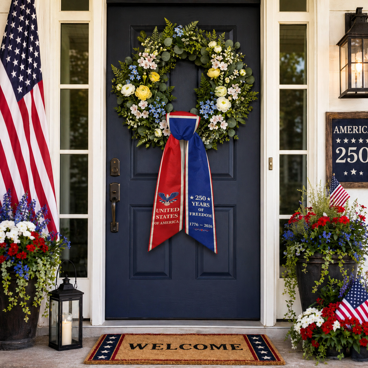 America 250th Anniversary Patriotic Wreath Ribbon Bow