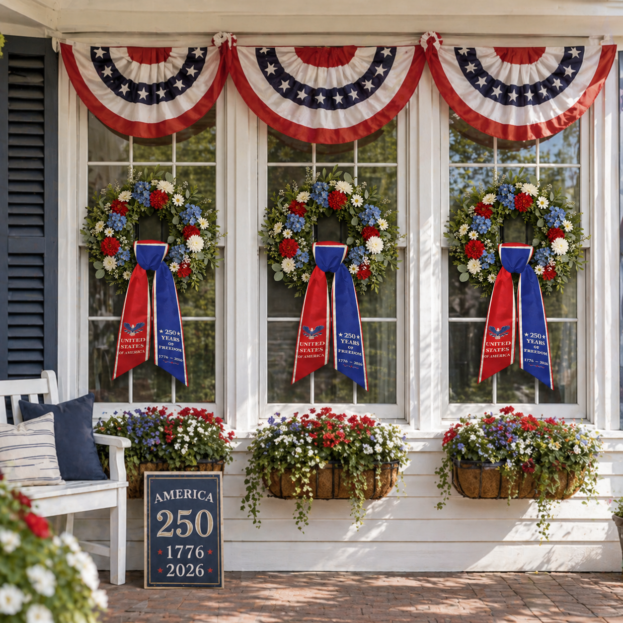 America 250th Anniversary Patriotic Wreath Ribbon Bow