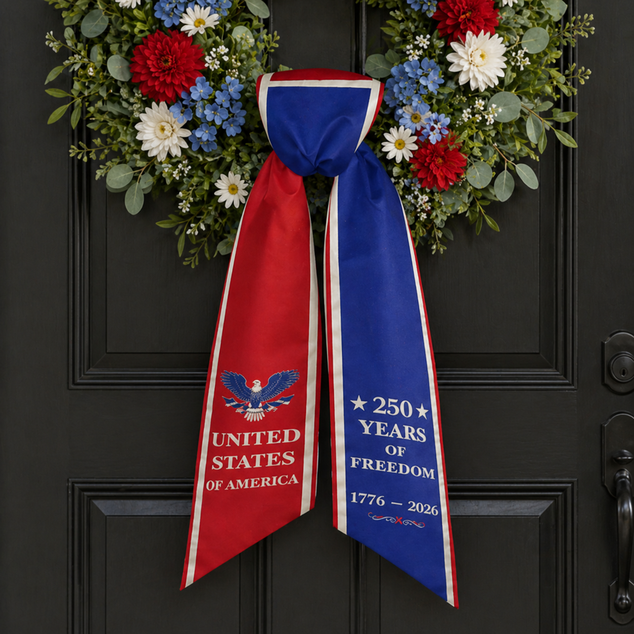 America 250th Anniversary Patriotic Wreath Ribbon Bow