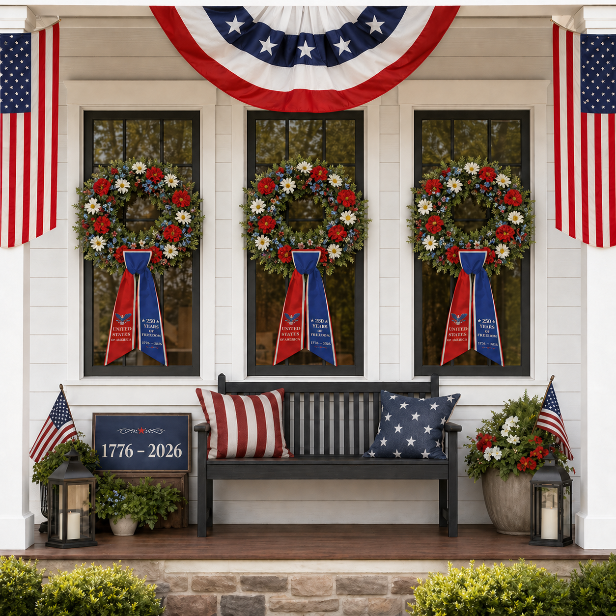 America 250th Anniversary Patriotic Wreath Ribbon Bow