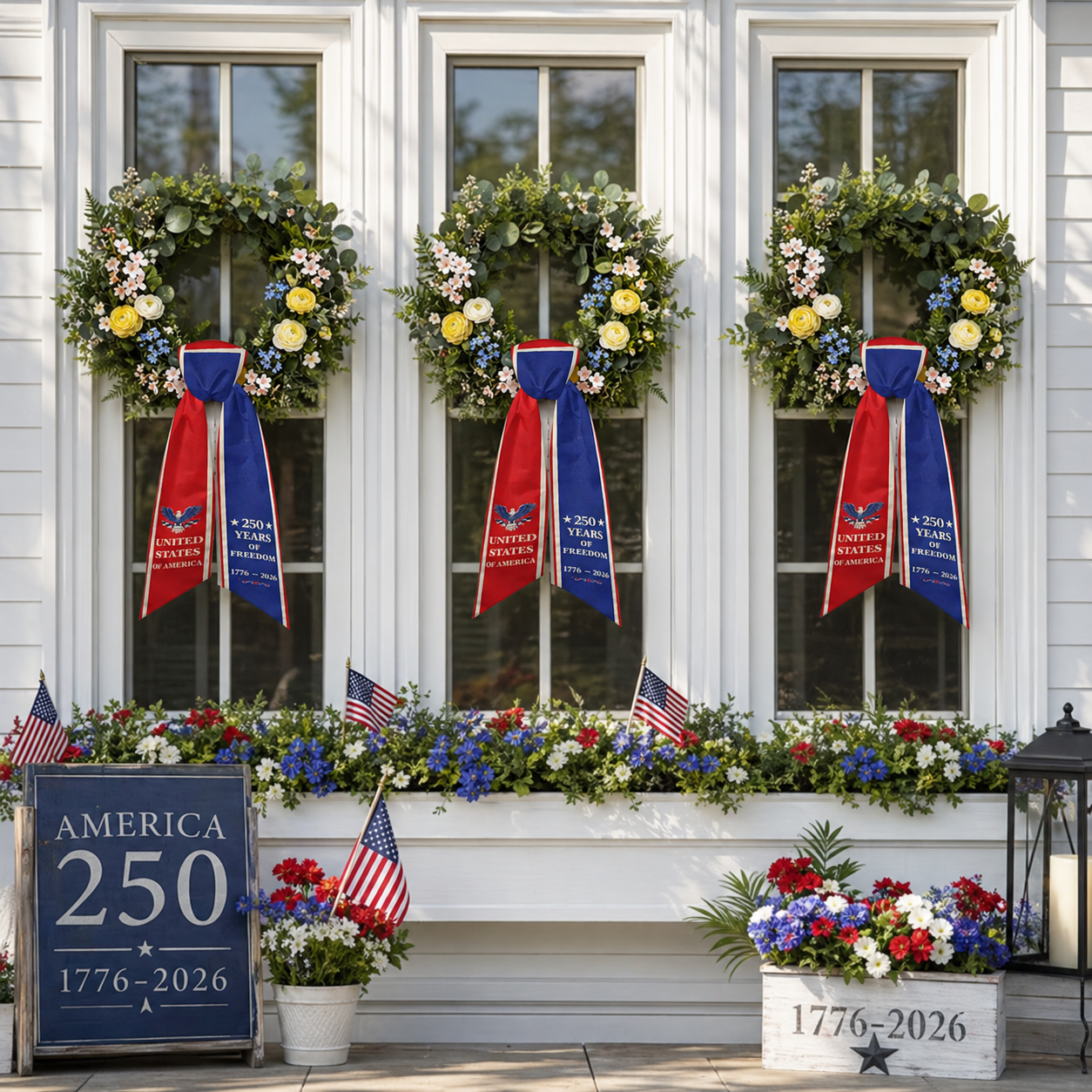 America 250th Anniversary Patriotic Wreath Ribbon Bow
