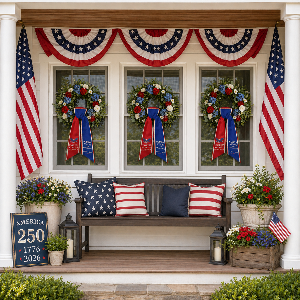 America 250th Anniversary Patriotic Wreath Ribbon Bow