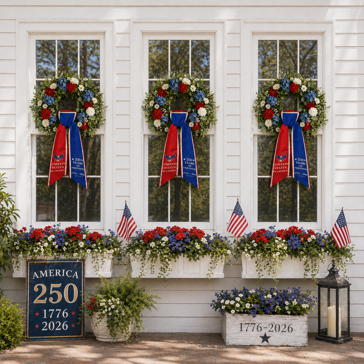 America 250th Anniversary Patriotic Wreath Ribbon Bow