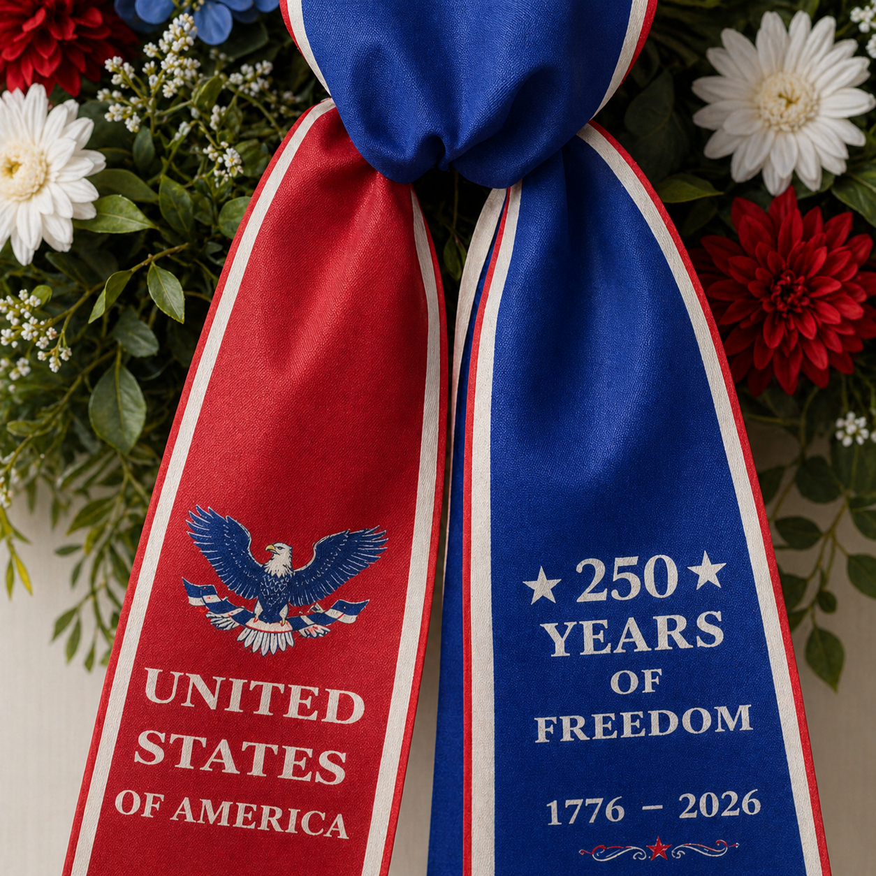 America 250th Anniversary Patriotic Wreath Ribbon Bow