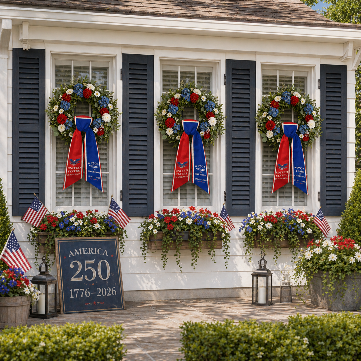 America 250th Anniversary Patriotic Wreath Ribbon Bow