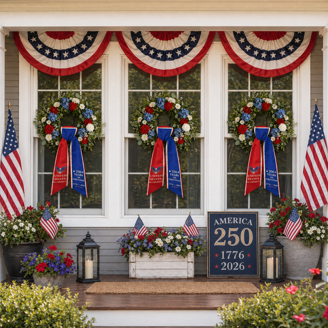 America 250th Anniversary Patriotic Wreath Ribbon Bow