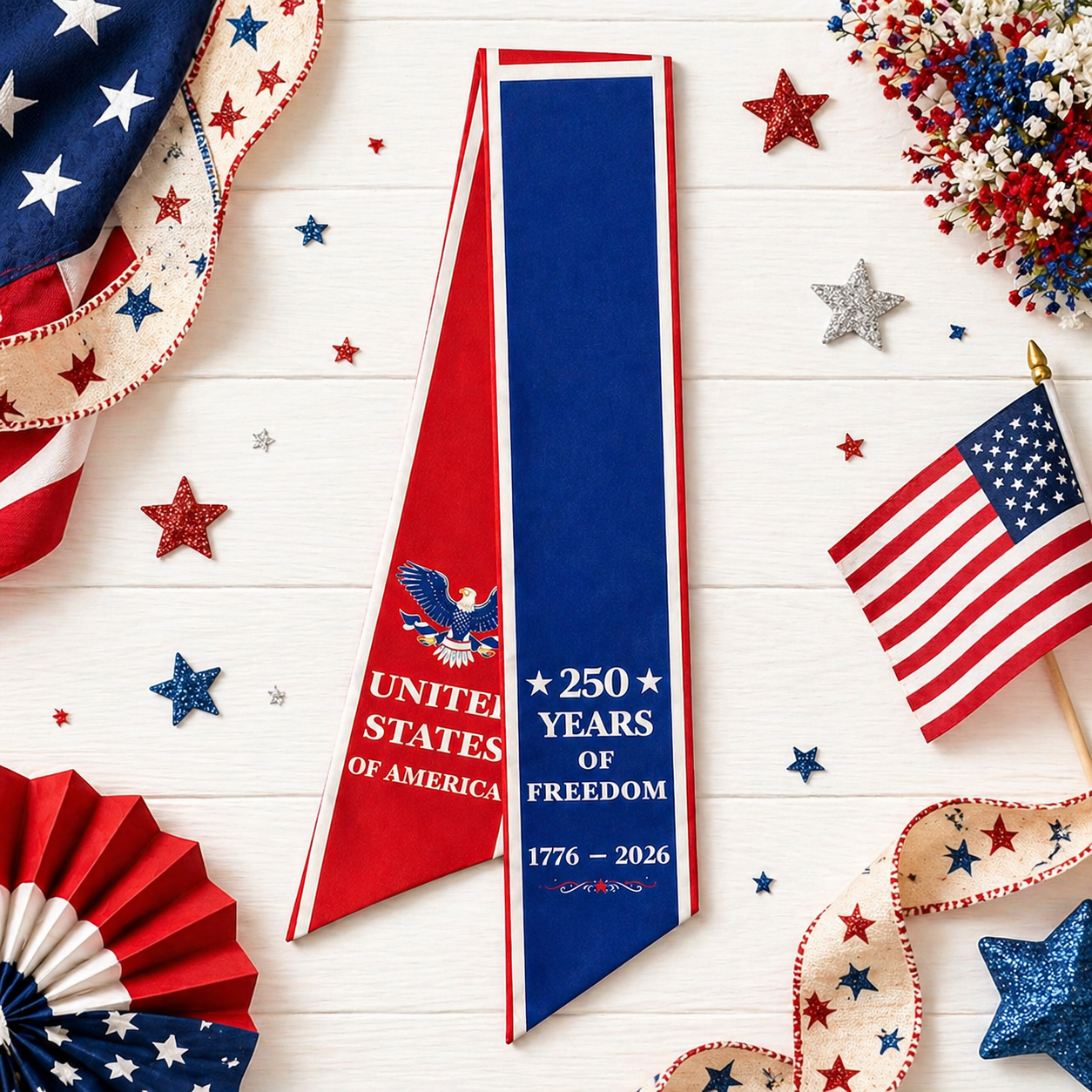 America 250th Anniversary Patriotic Wreath Ribbon Bow