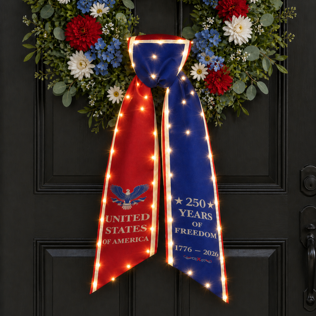America 250th Anniversary Patriotic Wreath Ribbon Bow
