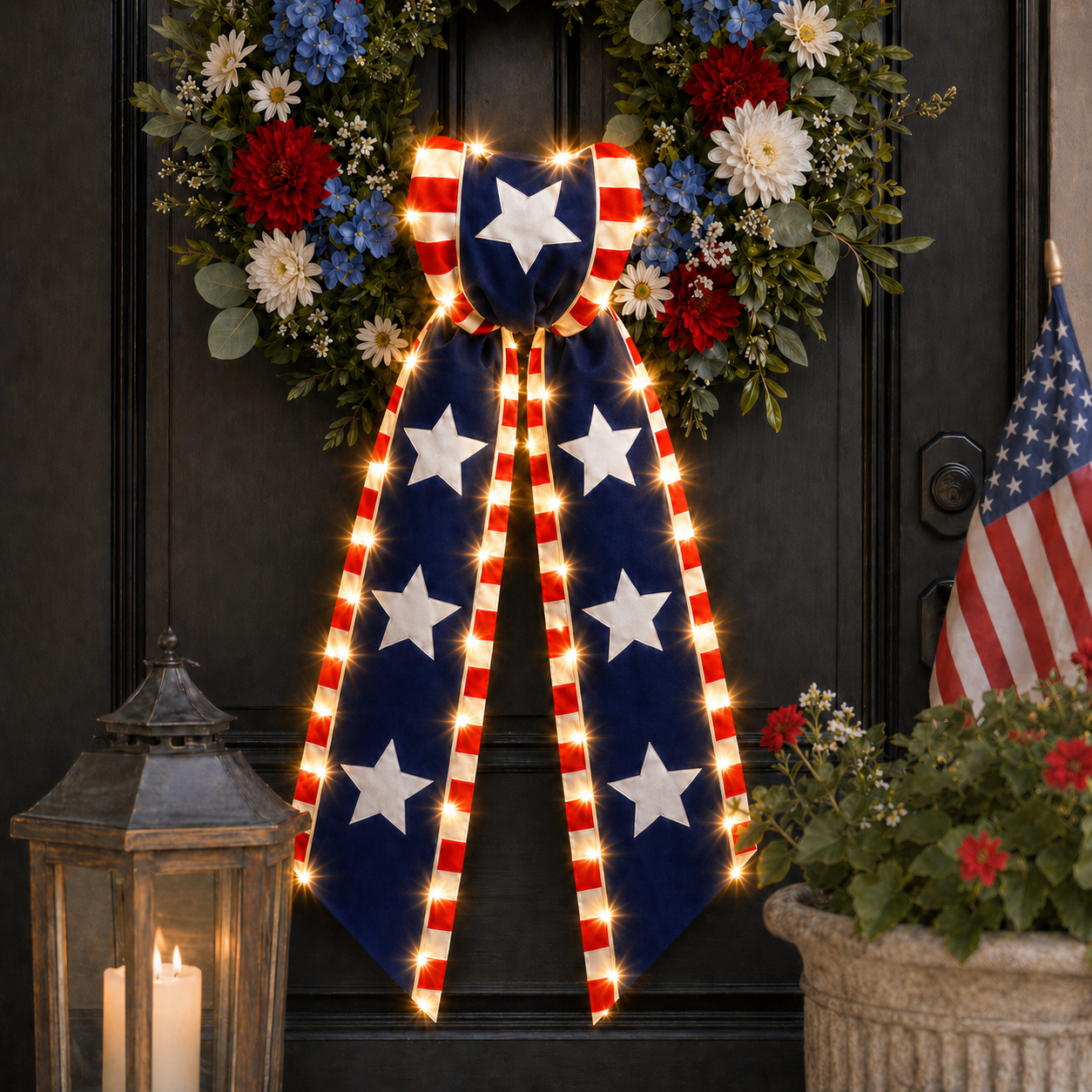 America 250th Anniversary Patriotic Wreath Ribbon Bow