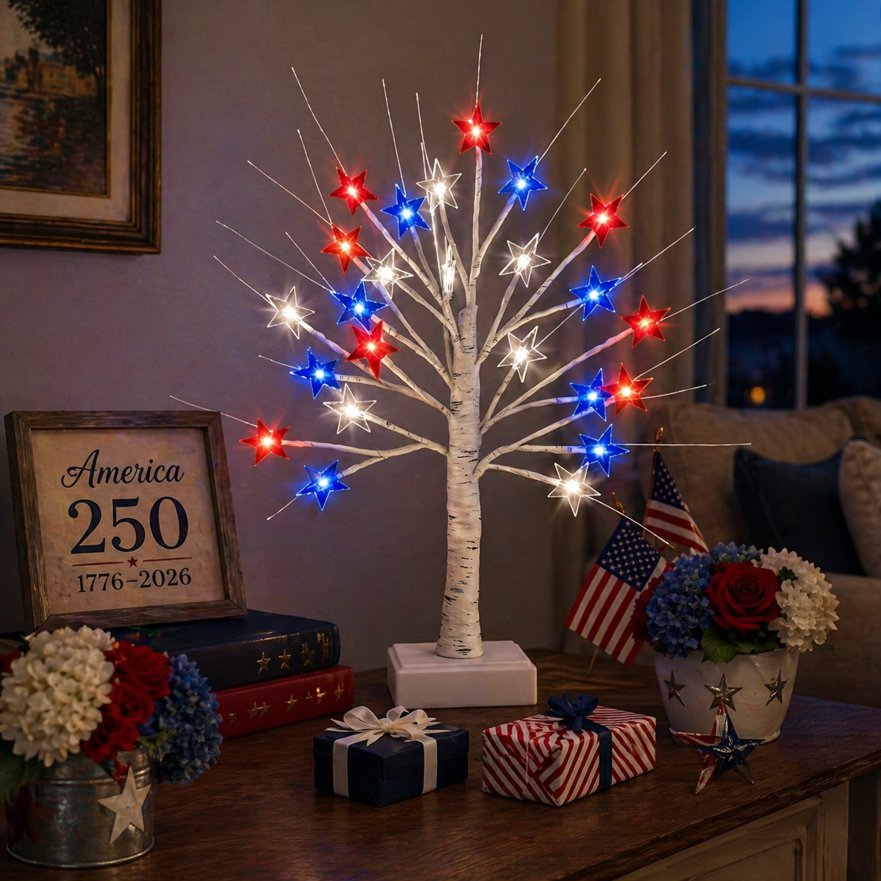 Patriotic Star LED Birch Tree Light