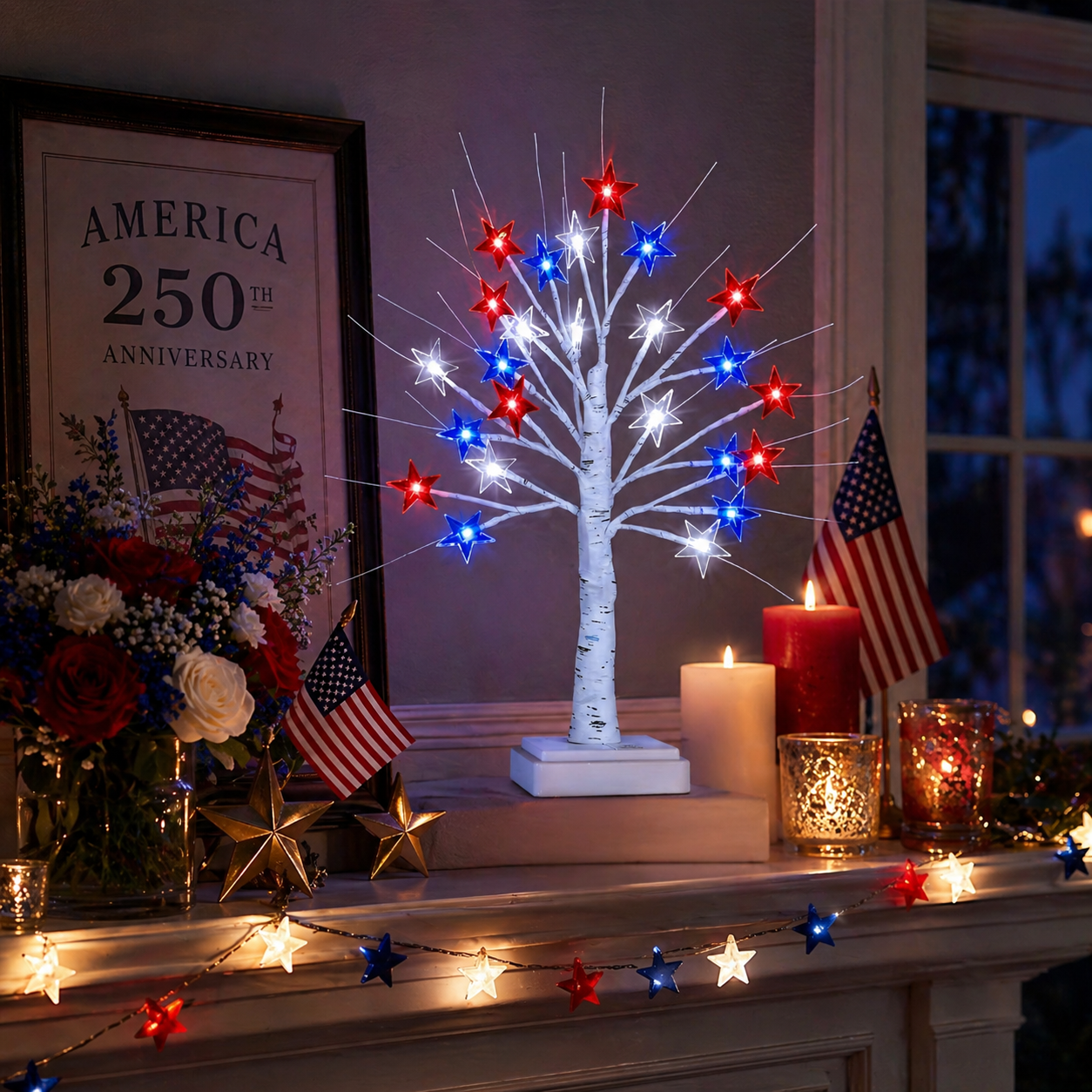 Patriotic Star LED Birch Tree Light