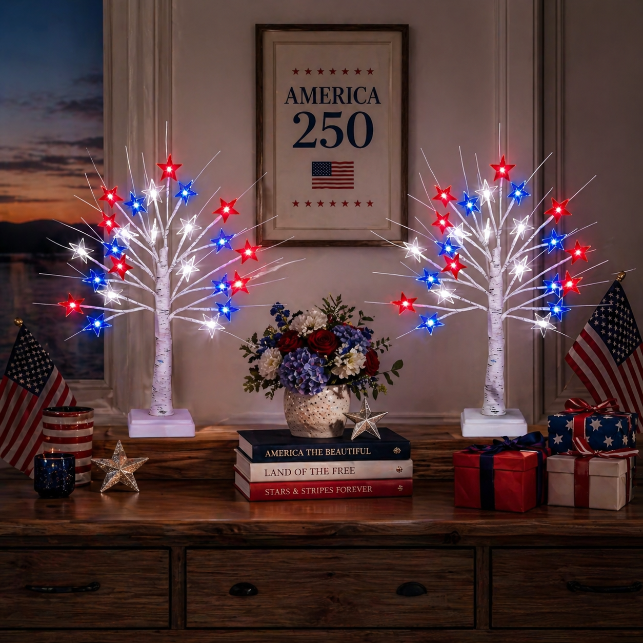 Patriotic Star LED Birch Tree Light
