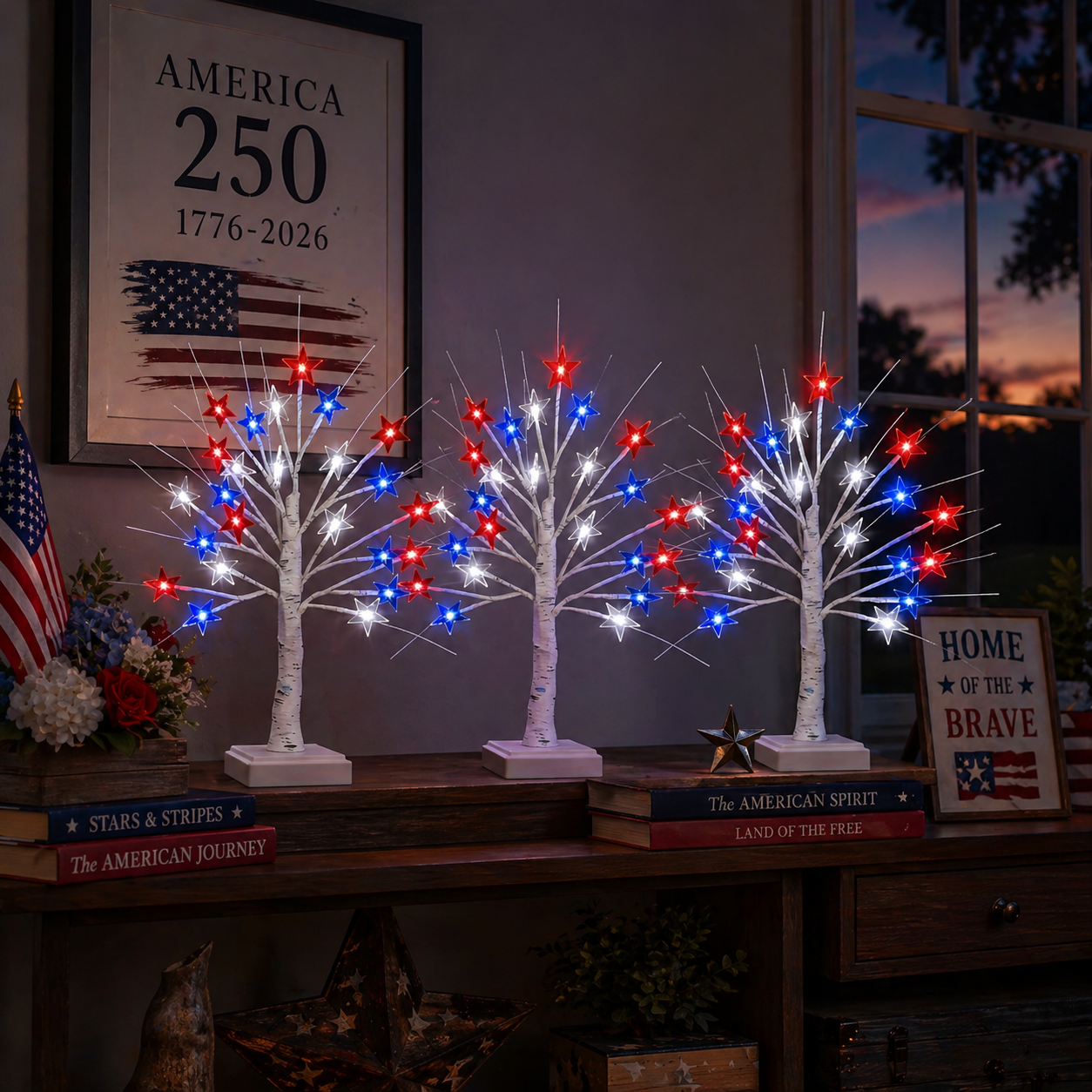 Patriotic Star LED Birch Tree Light