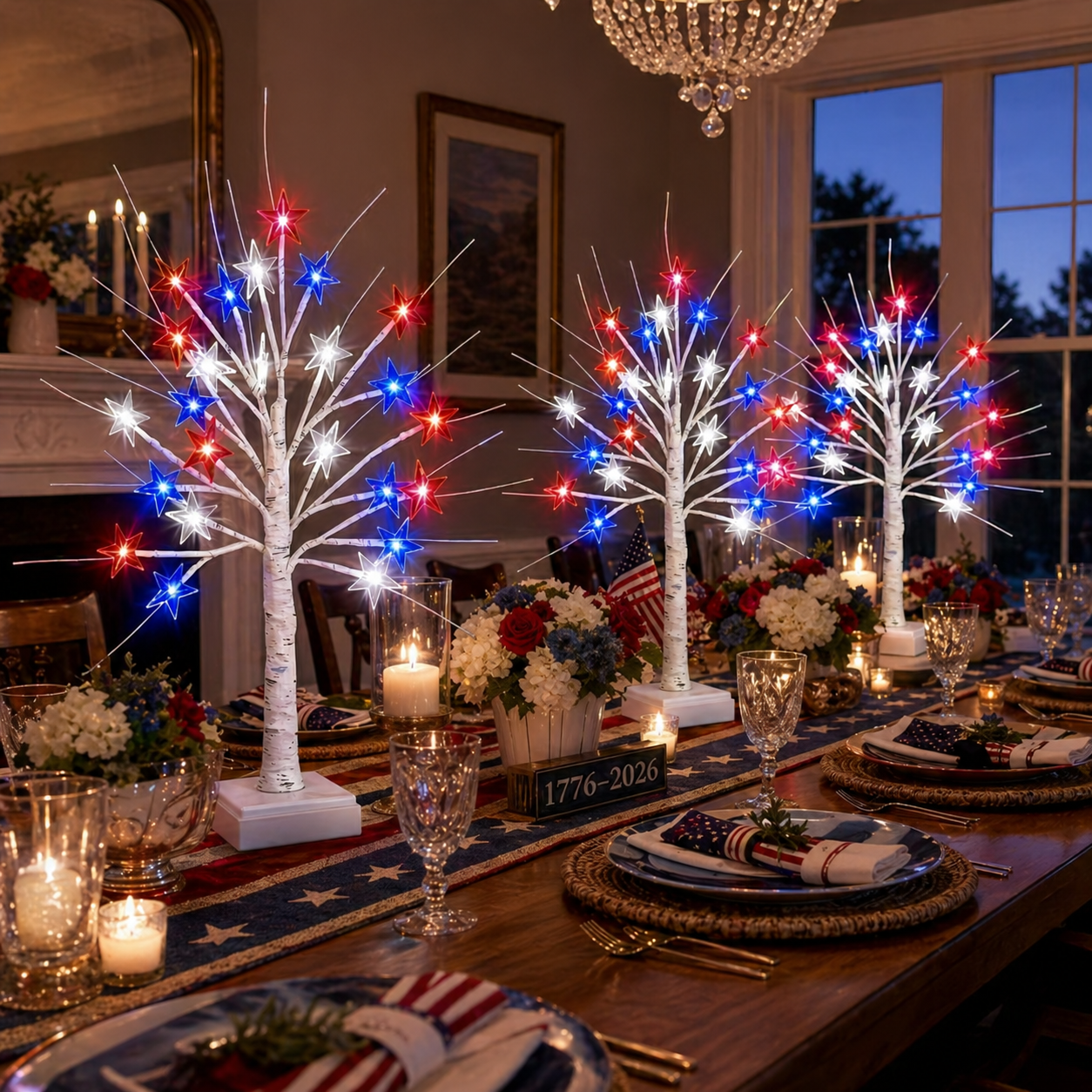 Patriotic Star LED Birch Tree Light