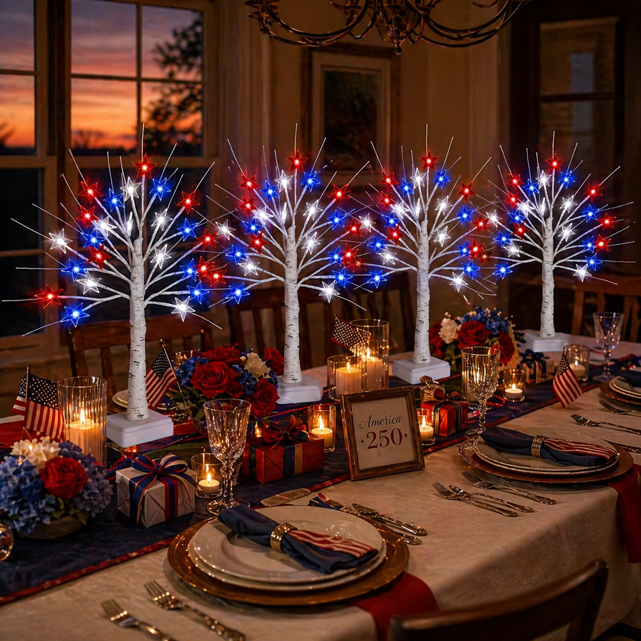 Patriotic Star LED Birch Tree Light