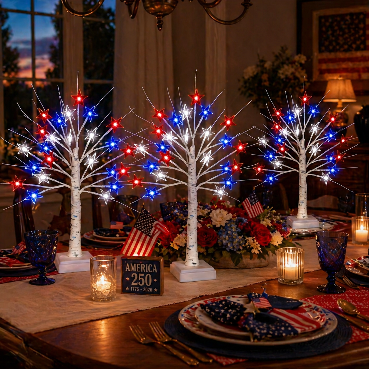 Patriotic Star LED Birch Tree Light