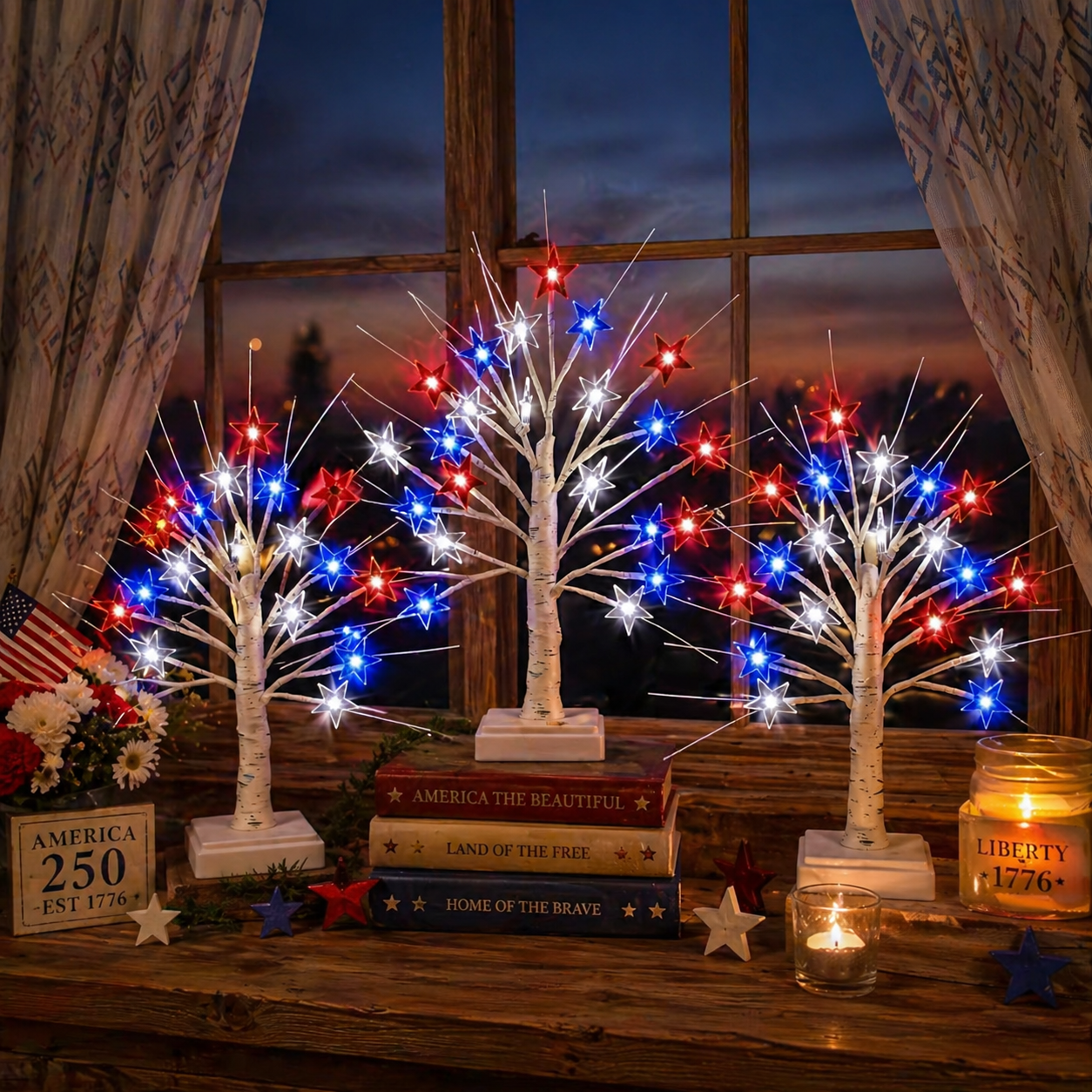 Patriotic Star LED Birch Tree Light