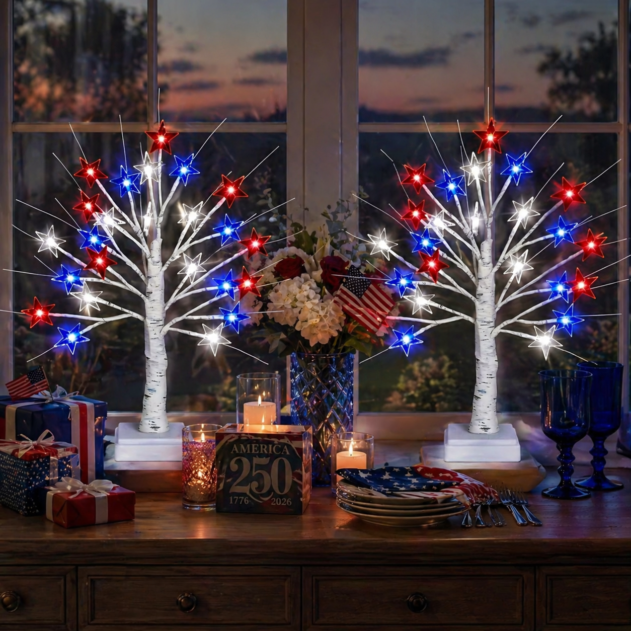 Patriotic Star LED Birch Tree Light
