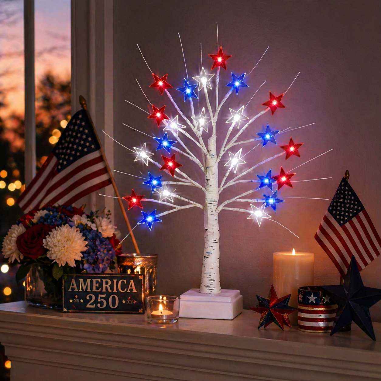 Patriotic Star LED Birch Tree Light