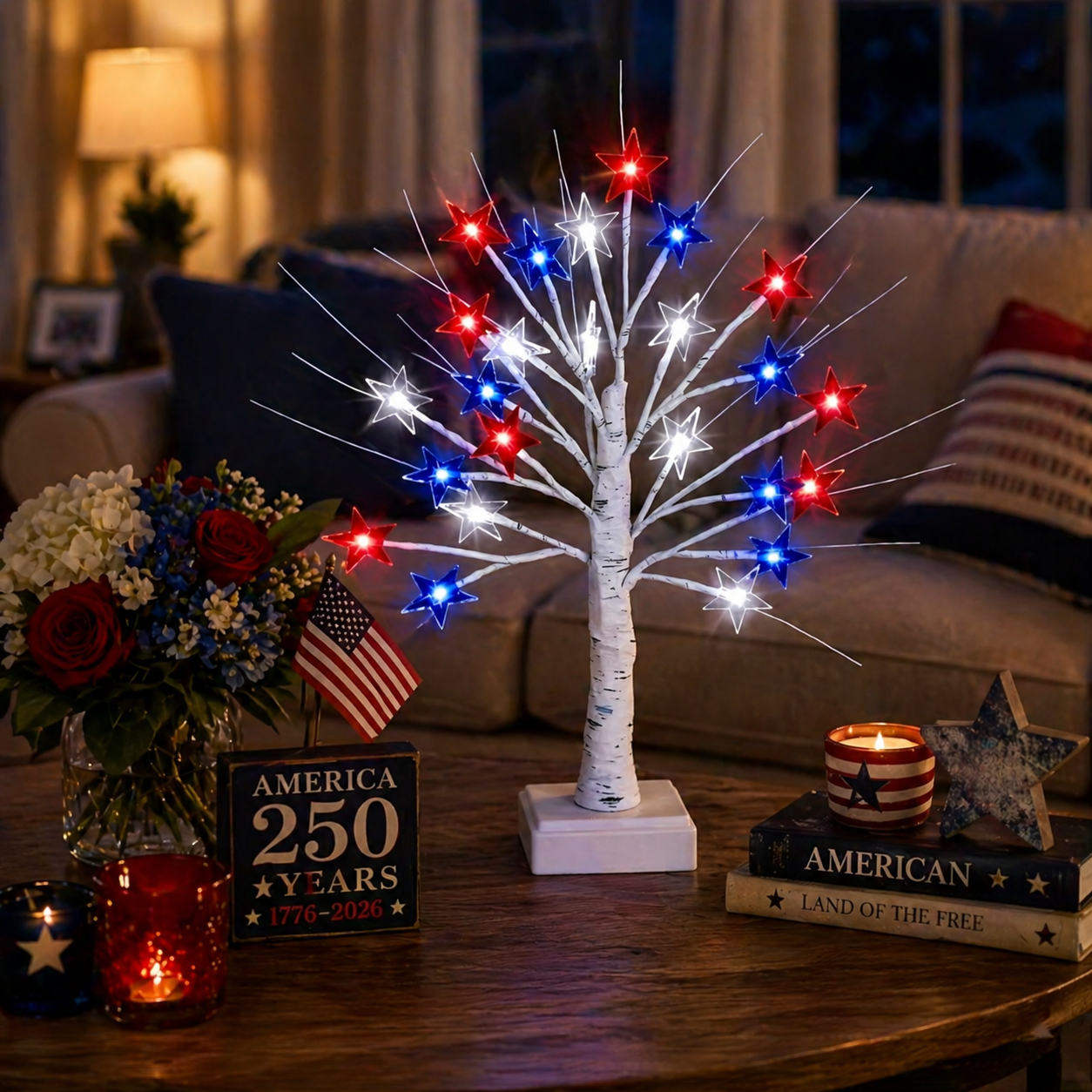 Patriotic Star LED Birch Tree Light