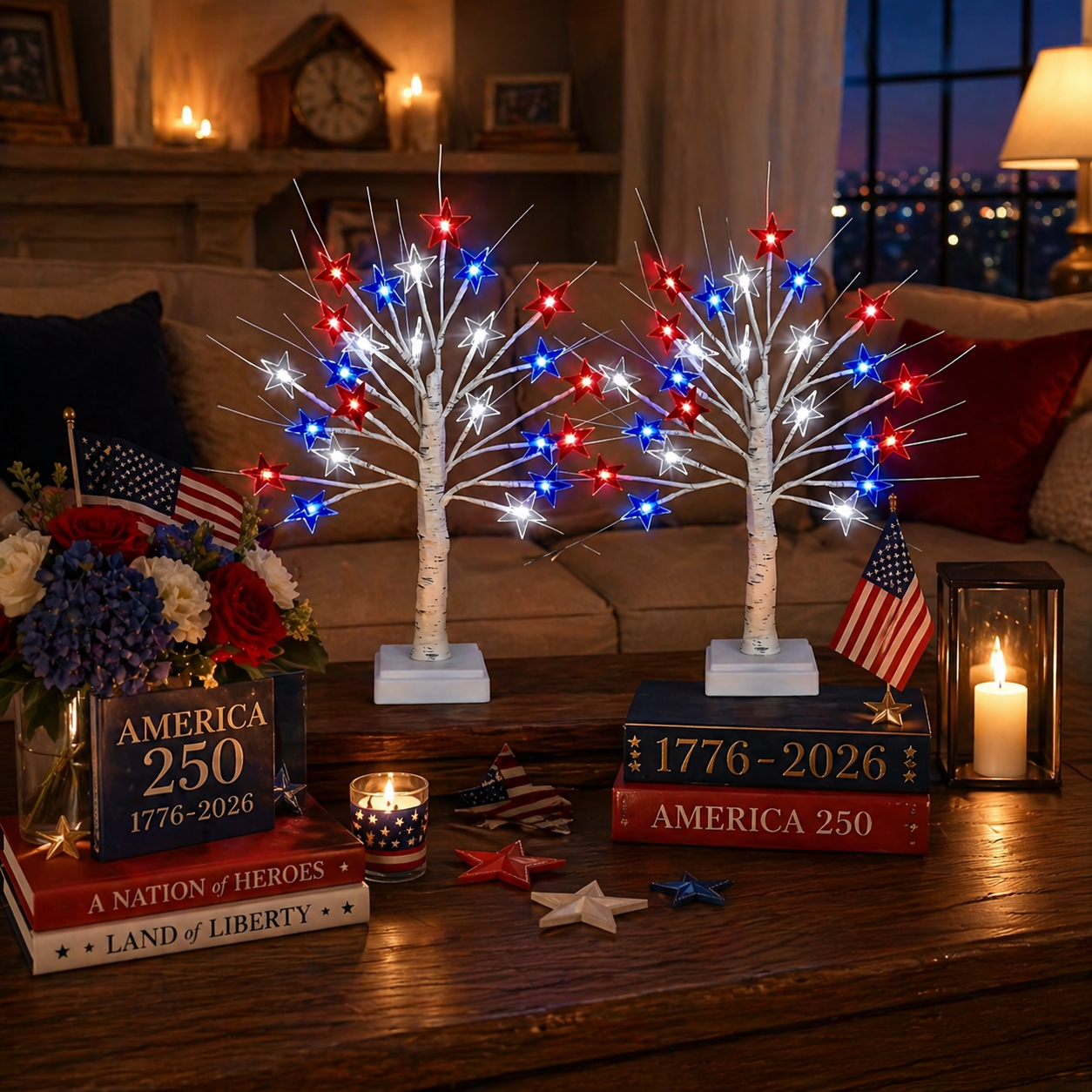 Patriotic Star LED Birch Tree Light