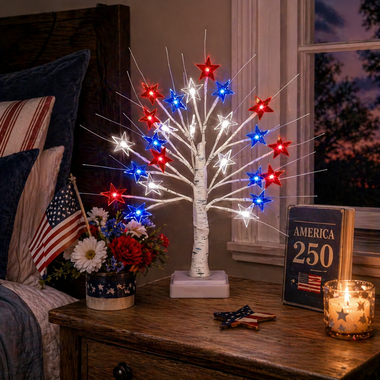 Patriotic Star LED Birch Tree Light