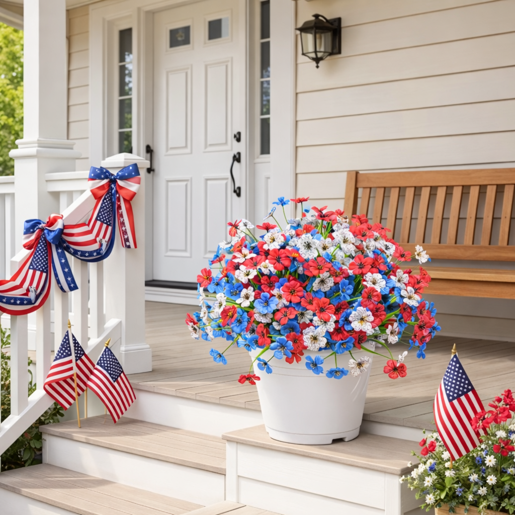Patriotic Red, White & Blue Faux Floral Arrangement