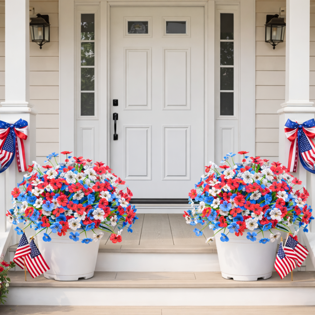 Patriotic Red, White & Blue Faux Floral Arrangement
