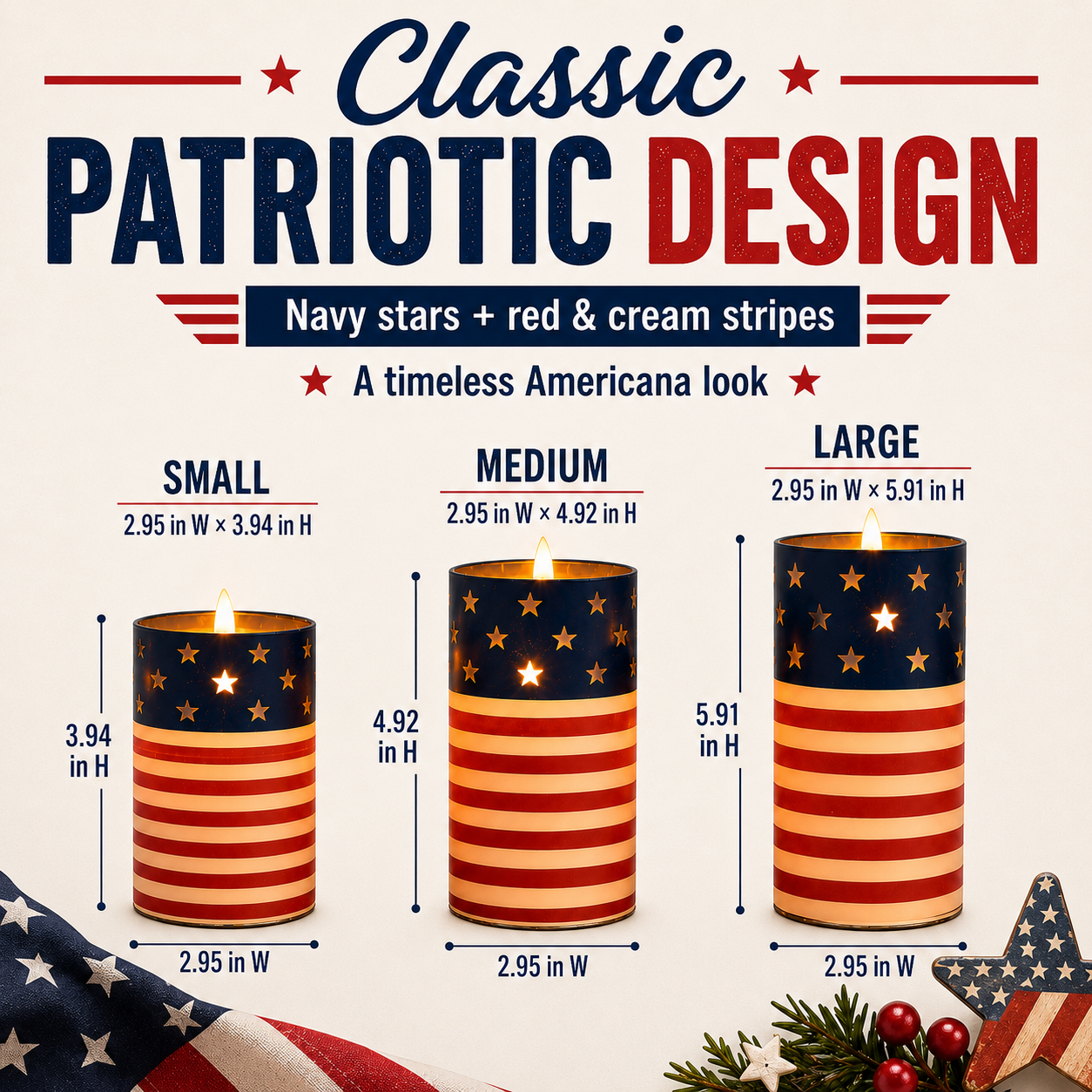 Patriotic Flickering Flameless Candles with Remote – Set of 3