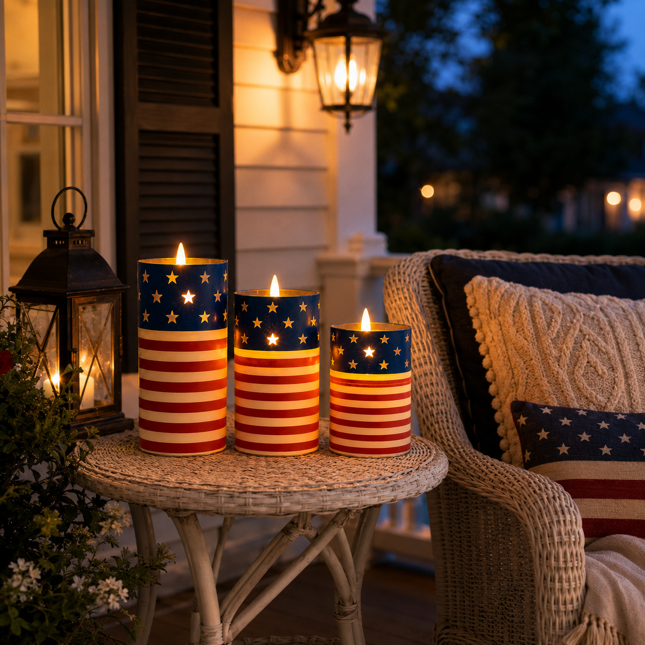 Patriotic Flickering Flameless Candles with Remote – Set of 3