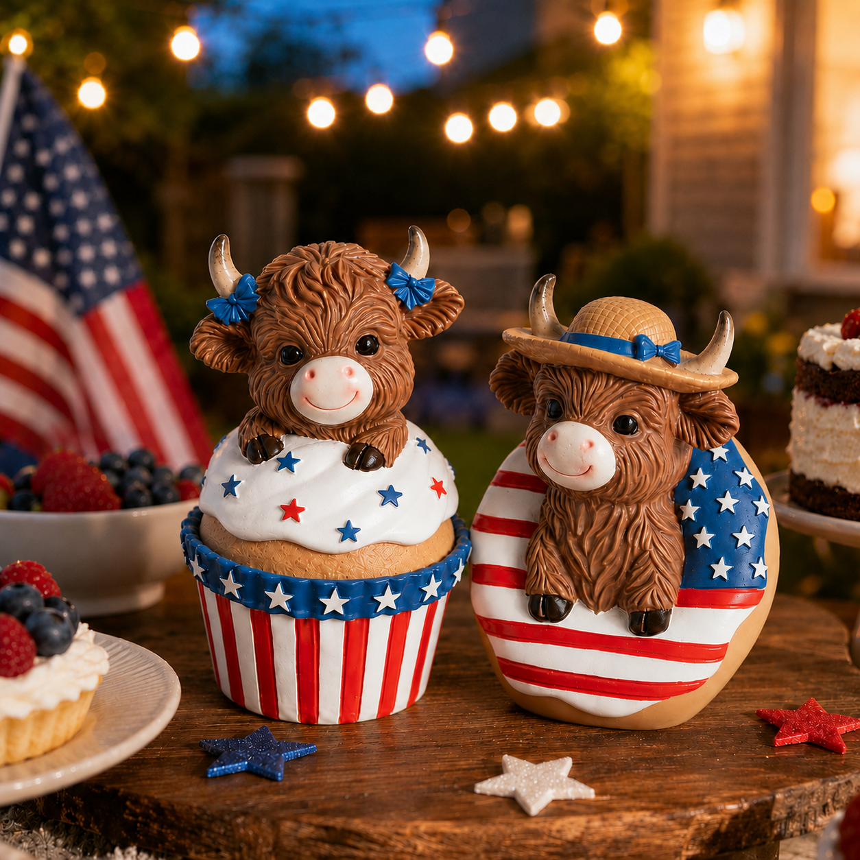 Patriotic Highland Cow Tabletop Figurines