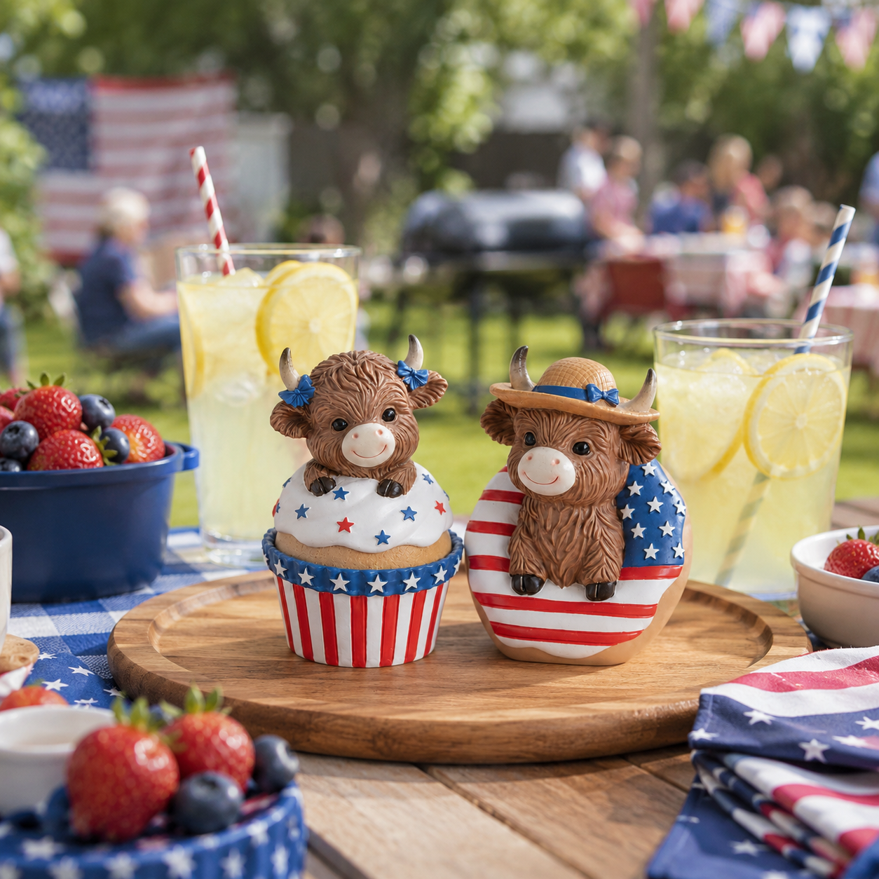 Patriotic Highland Cow Tabletop Figurines