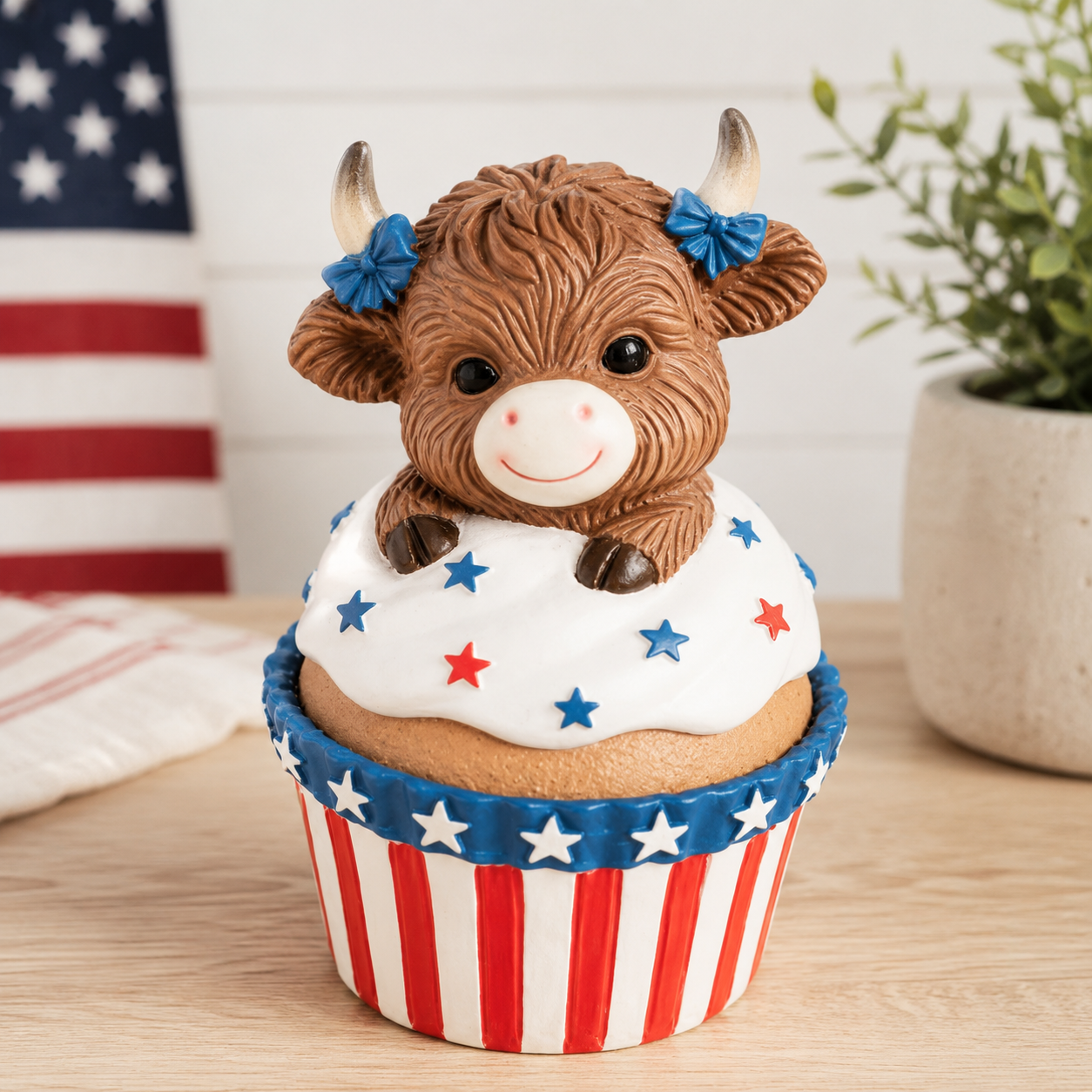 Patriotic Highland Cow Tabletop Figurines
