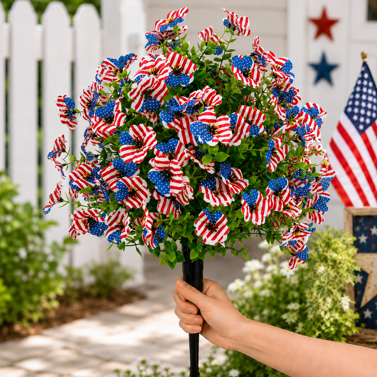 Patriotic Artificial Flower Garden Stake