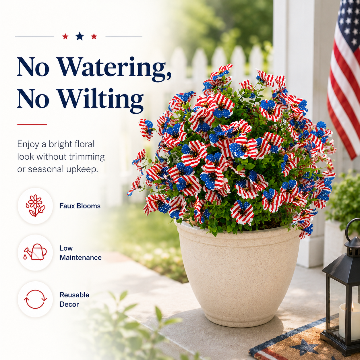 Patriotic Artificial Flower Garden Stake