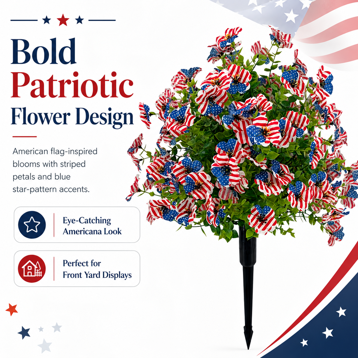Patriotic Artificial Flower Garden Stake