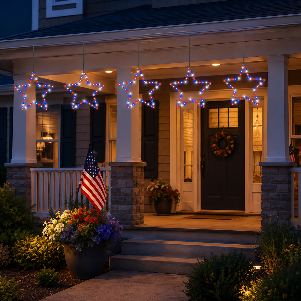 Patriotic Metal Star Hanging Lights with Remote