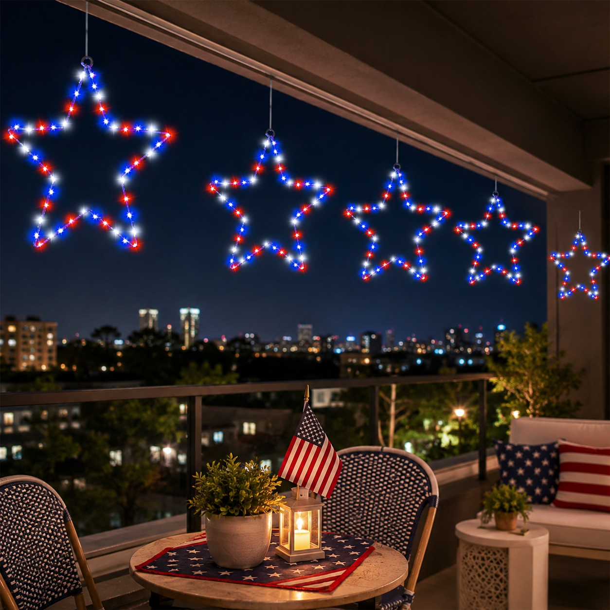 Patriotic Metal Star Hanging Lights with Remote
