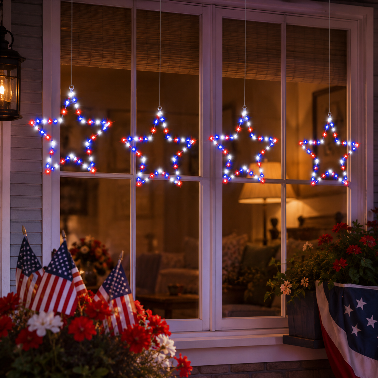 Patriotic Metal Star Hanging Lights with Remote