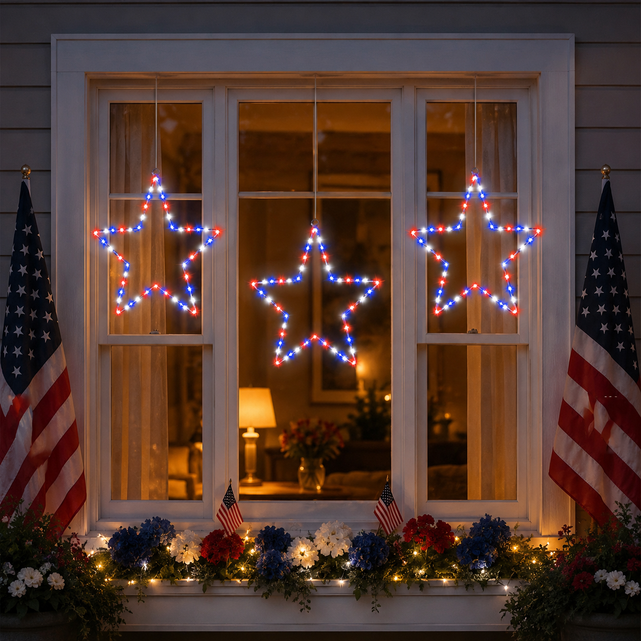 Patriotic Metal Star Hanging Lights with Remote