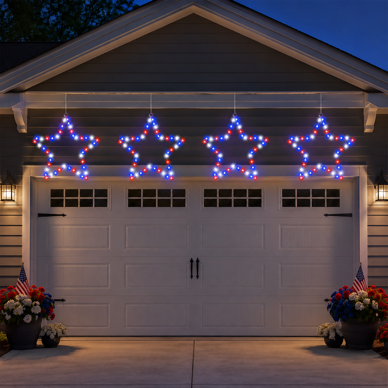 Patriotic Metal Star Hanging Lights with Remote