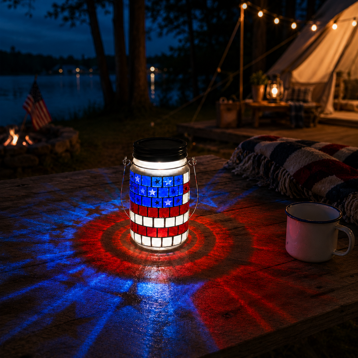 4th of July Solar Patriotic Mason Jar Lantern