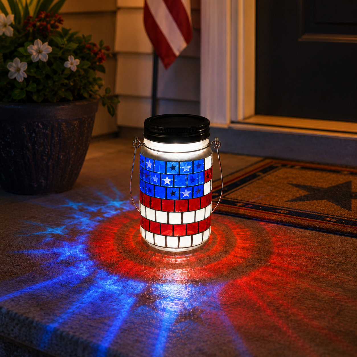 4th of July Solar Patriotic Mason Jar Lantern