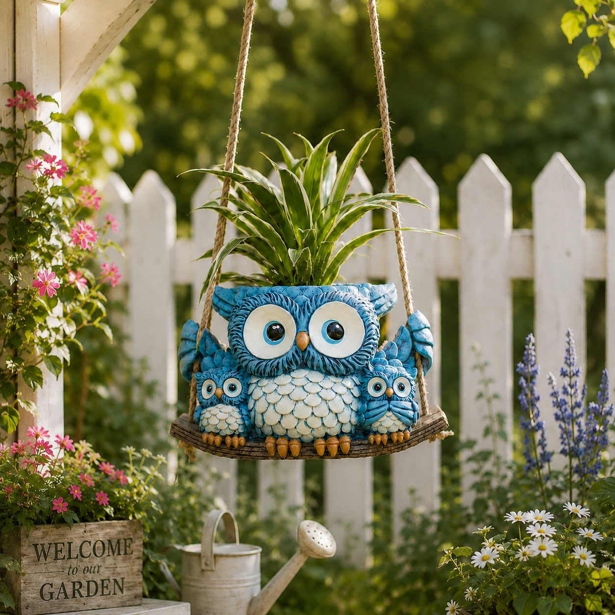 Owl Family Hanging Planter