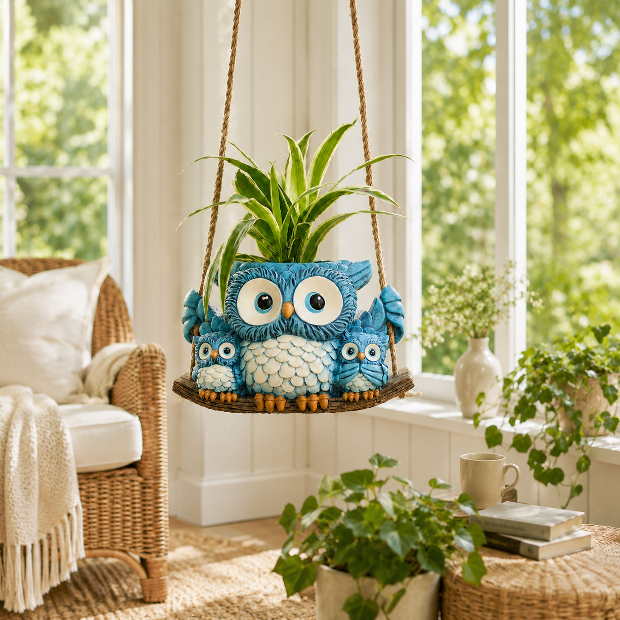 Owl Family Hanging Planter