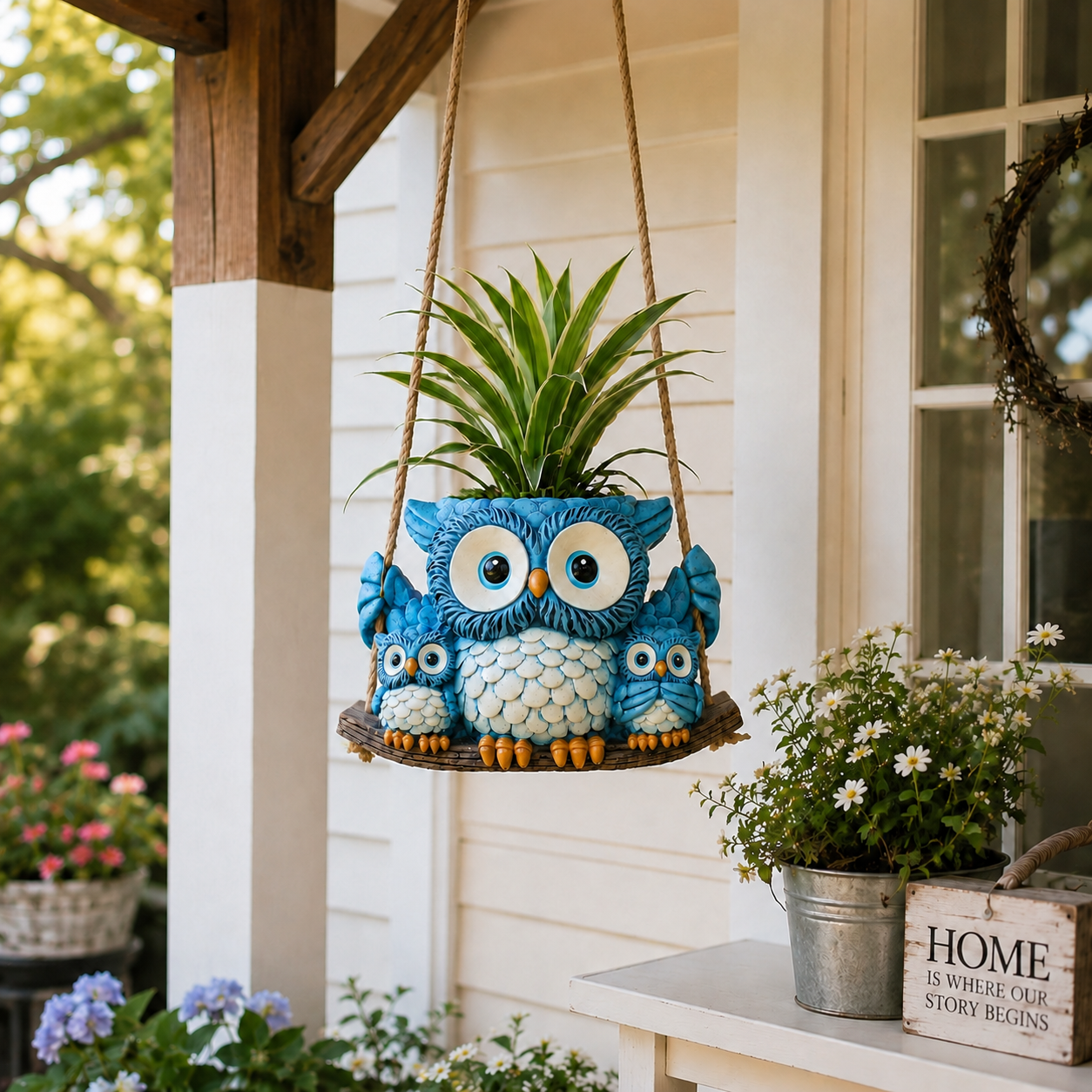 Owl Family Hanging Planter