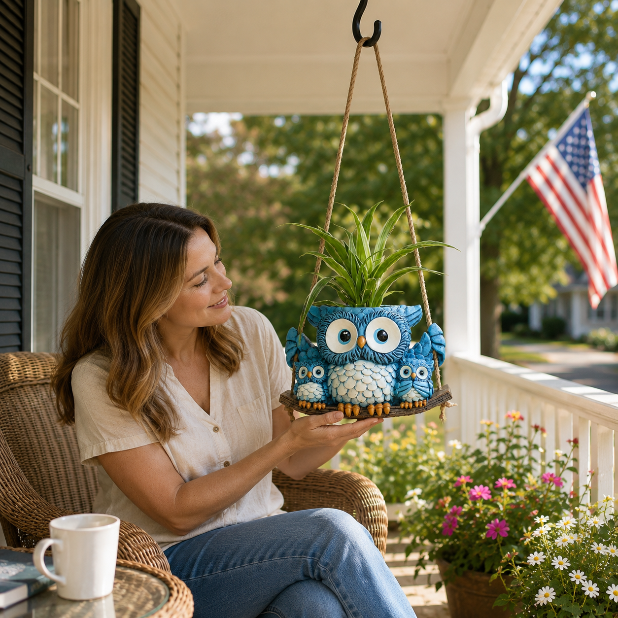 Owl Family Hanging Planter